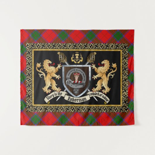 Robertson Clan Abzeichen & Motto w/Lions Wandteppich (Vorderseite (Horizontal))