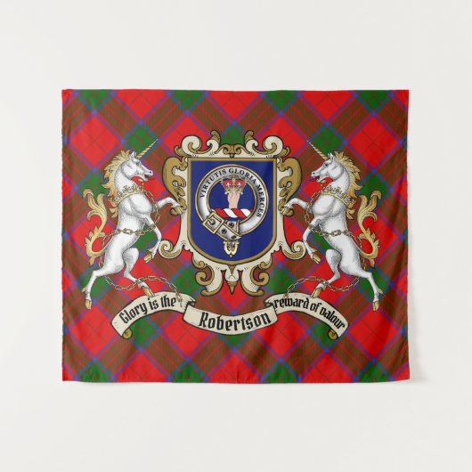 Robertson Clan Badge & Unicorns w/Tartan  Wandteppich (Vorderseite (Horizontal))