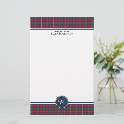 Robertson Clan Tartan Scottish Kariert Monogram Briefpapier (Stehend Vorderseite)