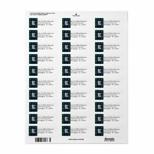 Robertson Tartan Kariert Monogram Address Labels (Vorne)