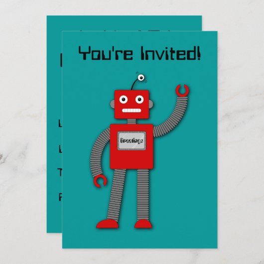 Robi the Retro Robot Einladung (Vorne/Hinten)