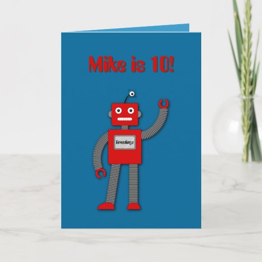 Robi the Retro Robot Kids Birthday Card Karte (Vorderseite)