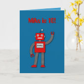 Robi the Retro Robot Kids Birthday Card Karte (Gelbe Blume)