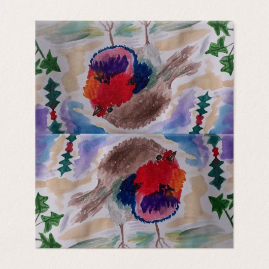 Robin Abstrakt Art Christmas Card (Außenseite Aufgefaltet)