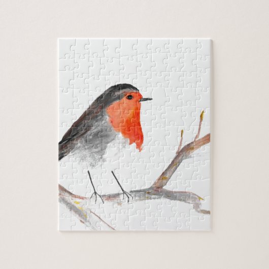 Robin Aquarell Weihnachtskunst Puzzle (Vertikal)