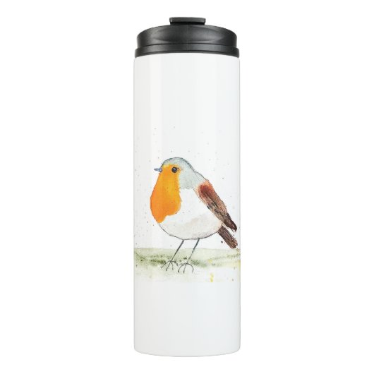 Robin Aquarell Weihnachtsvogelwälder Thermosbecher (Vorderseite)