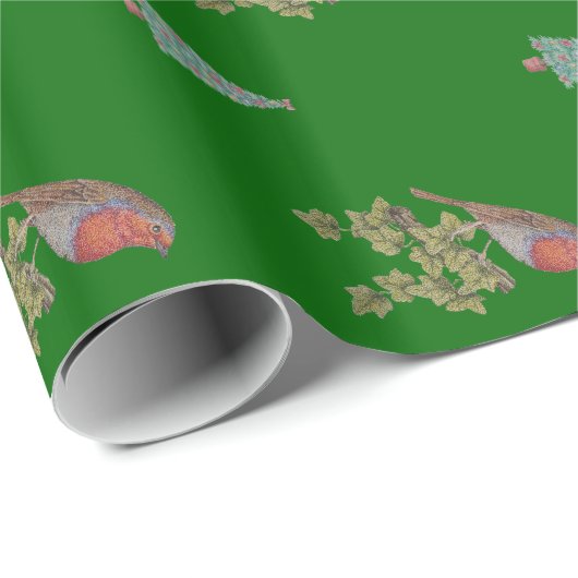 Robin auf Efeu-Blättern, Weihnachten der wild lebe Geschenkpapier (Rolleneckpunkt)