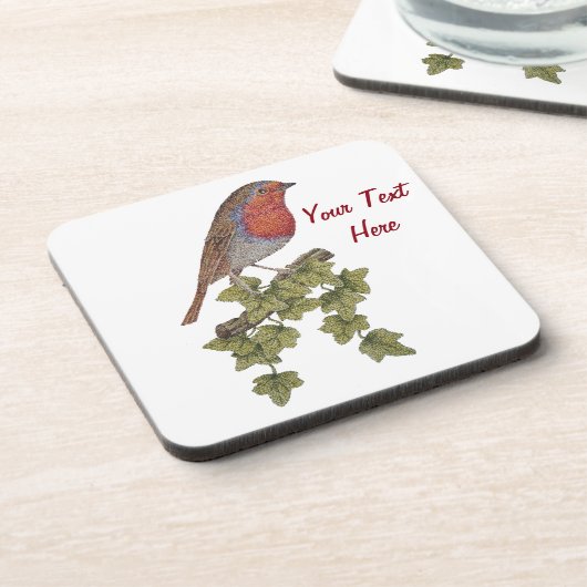 Robin auf Efeu-Blättern wild lebende Vögel zu Weih Getränkeuntersetzer (Linke Seite)