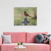 Robin auf einem Kreuz Leinwanddruck (Insitu (Wohnzimmer))