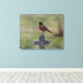 Robin auf einem Kreuz Leinwanddruck (Insitu (Holzboden))