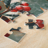 Robin auf Holly Branch in Snow Puzzle (Seite)