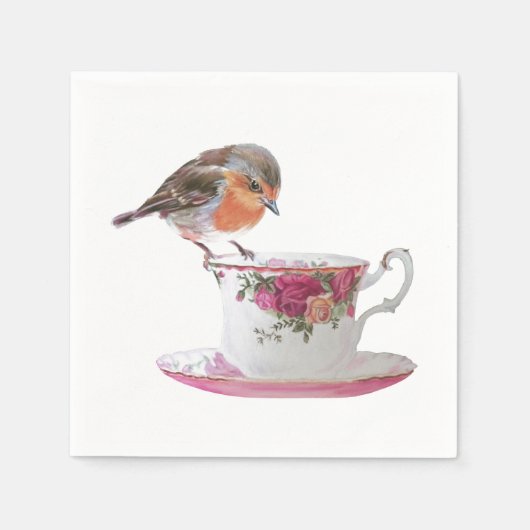 Robin auf Teacup-Servietten Serviette (Vorderseite)
