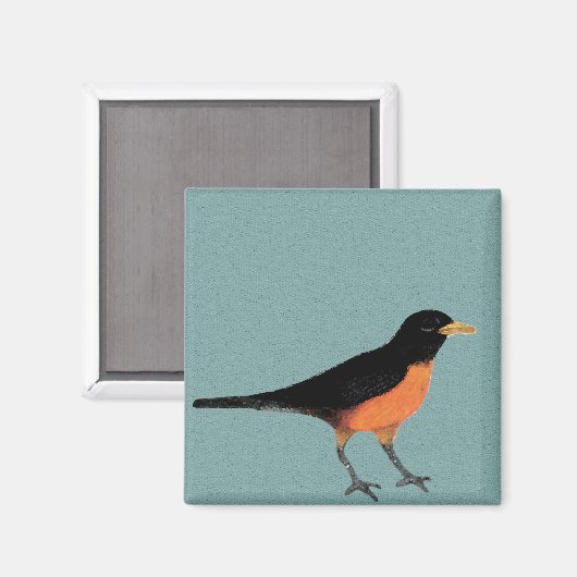 Robin Bird Art Blue Magnet (Vorderseite/Rückseite)