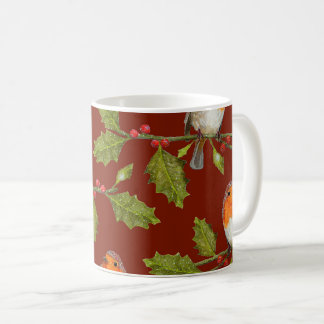 Robin Bird auf dem Holly Branly Throw Kissen Kaffeetasse