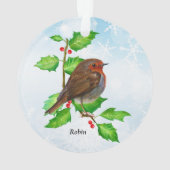 Robin Bird auf Holly Watercolor Malerei Ornament (Rückseite)