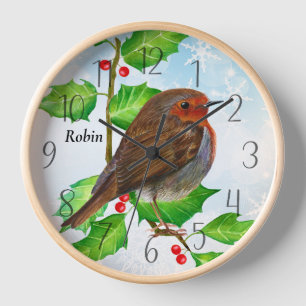 Robin Bird auf Holly Watercolor Uhr