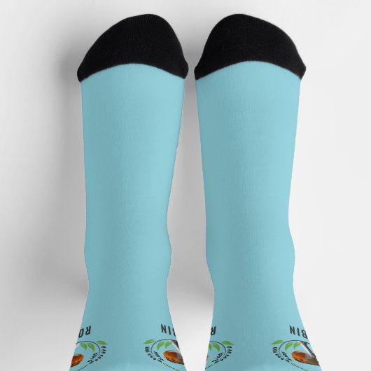 Robin Bird auf Winter Branch Blue Christmas Socks Socken (Oben)