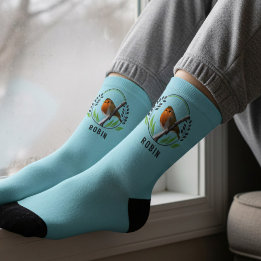 Robin Bird auf Winter Branch Blue Christmas Socks Socken