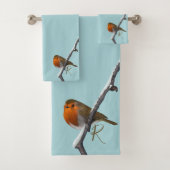 Robin Bird Blue Monogram Badhandtuch Set (Insitu)