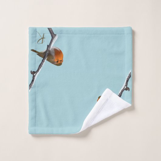 Robin Bird Blue Monogram Badhandtuch Set (Waschlappen)