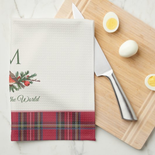 Robin Bird Custom Monogram Christmas Geschirrtuch (Viertel Falte)