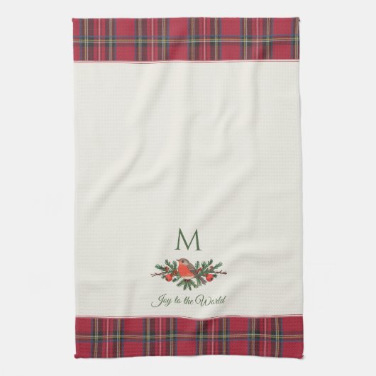 Robin Bird Custom Monogram Christmas Geschirrtuch (Vertikal)