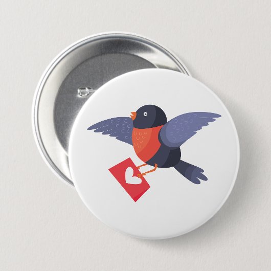 Robin Bird Flying with Red Heart Love Letter Button (Vorne & Hinten)