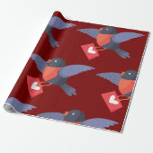Robin Bird Flying with Red Heart Love Letter Geschenkpapier (Ungerollt)