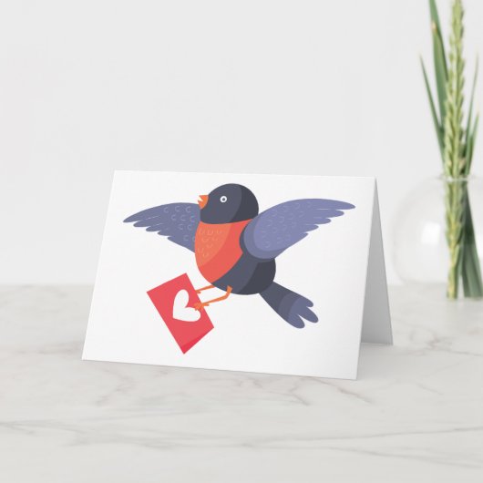 Robin Bird Flying with Red Heart Love Letter Karte (Vorderseite)