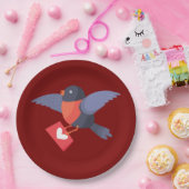 Robin Bird Flying with Red Heart Love Letter Pappteller (Party)