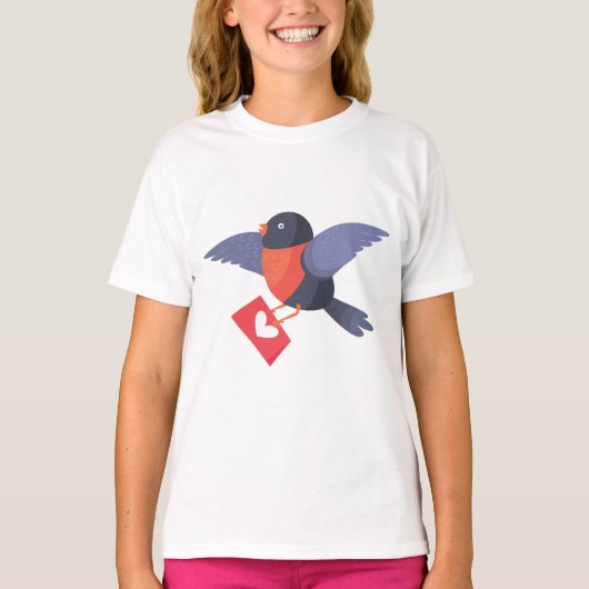 Robin Bird Flying with Red Heart Love Letter T-Shirt (Vorderseite)