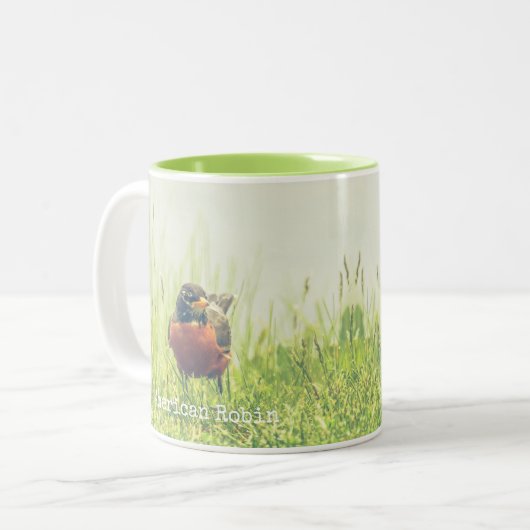 Robin Bird Green Nature Zweifarbige Tasse (Vorderseite Links)