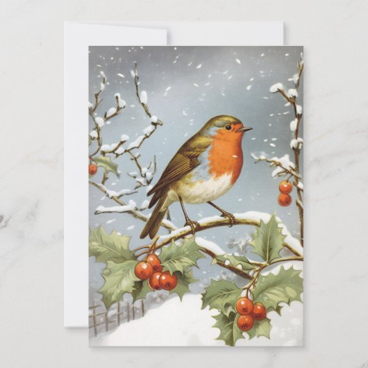 Robin Bird Holly Snow Weihnachtsfeiertag Feiertagskarte (Vorderseite)