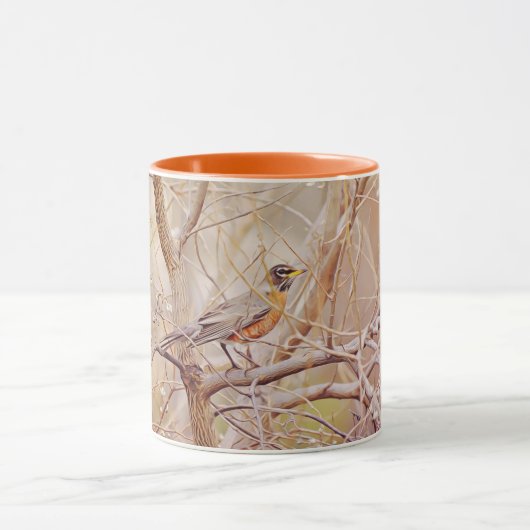Robin Bird im Winter Tree Art Tasse Cup (Zentrum)