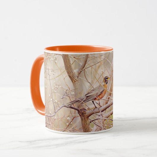 Robin Bird im Winter Tree Art Tasse Cup (Vorderseite Links)