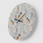 Robin Bird Mama und Baby Summer Brood mit Blume Große Wanduhr (Winkel)