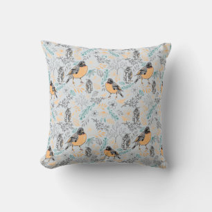 Robin Bird Mama und Baby Summer Brood mit Blume Kissen