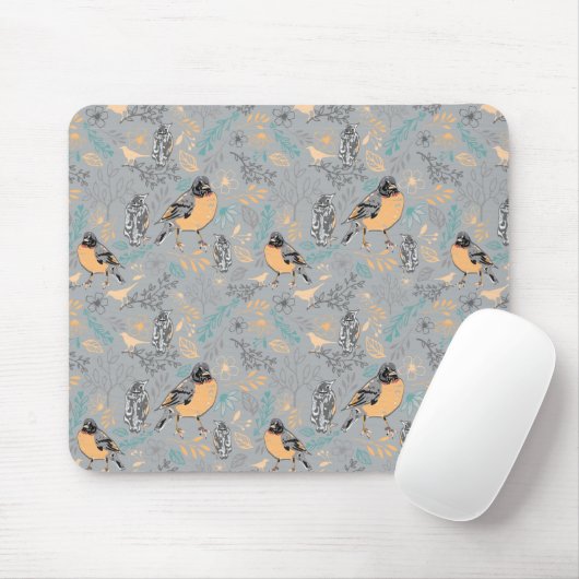 Robin Bird Mama und Baby Summer Brood mit Blume Mousepad (Mit Mouse)