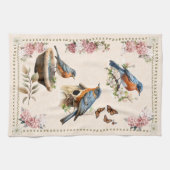 Robin Bird Peach Damask Geschirrtuch (Horizontal)