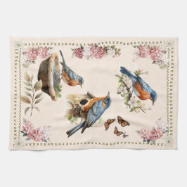 Robin Bird Peach Damask Geschirrtuch