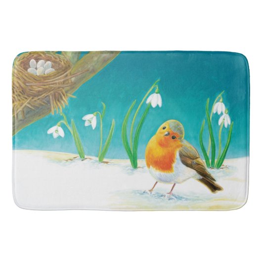 Robin Bird, Schnee & Schneefallen Illustration Badematte (Vorderseite)