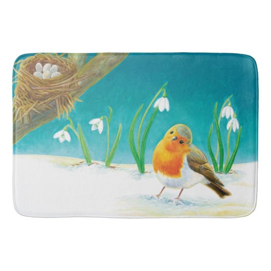 Robin Bird, Schnee & Schneefallen Illustration Bat Badematte (Vorderseite)