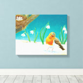 Robin Bird, Schnee & Schneefallen Illustration Leinwanddruck (Insitu (Holzboden))