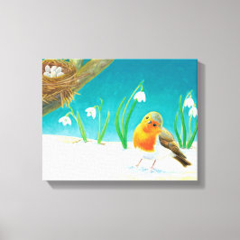 Robin Bird, Schnee & Schneefallen Illustration Leinwanddruck