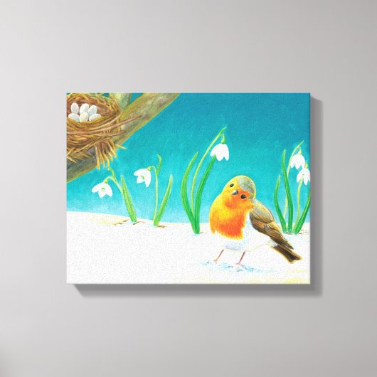 Robin Bird, Schnee & Schneefallen Illustration Leinwanddruck (Vorderseite)