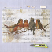 Robin Bird Sheet Music Gold Silber Notes Decoupage Seidenpapier (Handwerk)