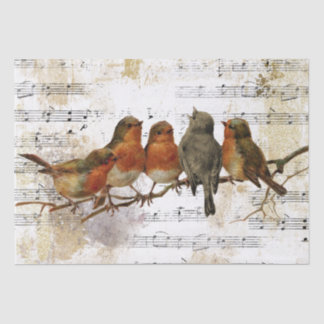 Robin Bird Sheet Music Gold Silber Notes Decoupage Seidenpapier