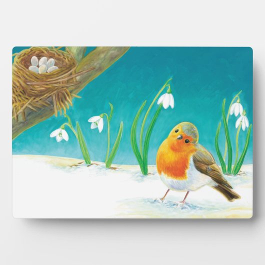 Robin Bird & Snowdrops Illustration Fotoplatte (Vorderseite)