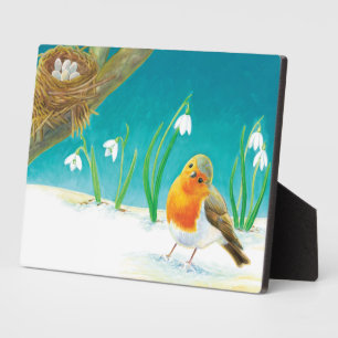 Robin Bird & Snowdrops Illustration Fotoplatte