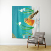 Robin Bird & Snowdrops Illustration Wandteppich (Beispiel)